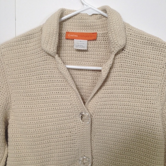 Cynthia Steffe Knitted 3/4 Sleeve Cropped Cardigan in Oatmeal Color - Picture 7 of 8